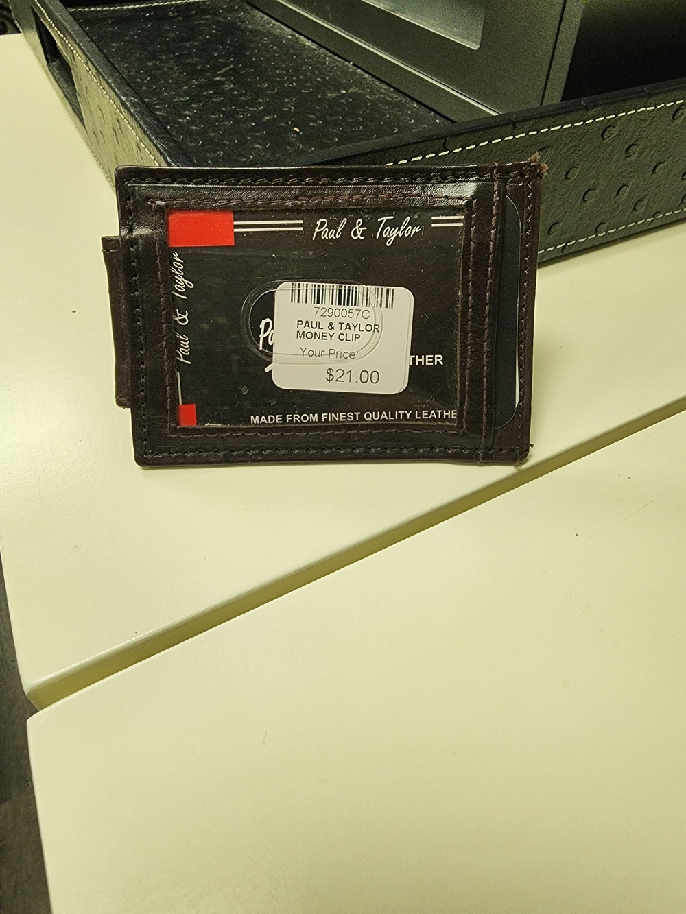 Dark Brown Leather Money Clip Card Holder